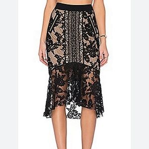 NEW Three Floor Revolve Laceley skirt midi Black nude lace bodycon pencil size 4